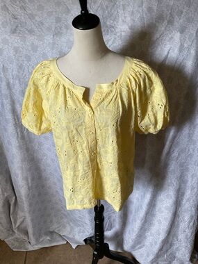Sunlit Eyelet Puff Sleeve Blouse - Yellow